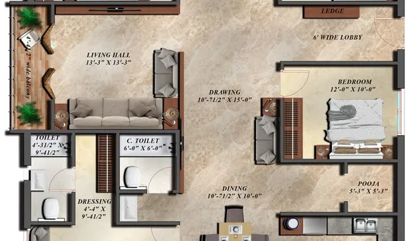 4 BHK, 2,723 - 3,013 sq.ft. floor plan at Prestige Kokapet